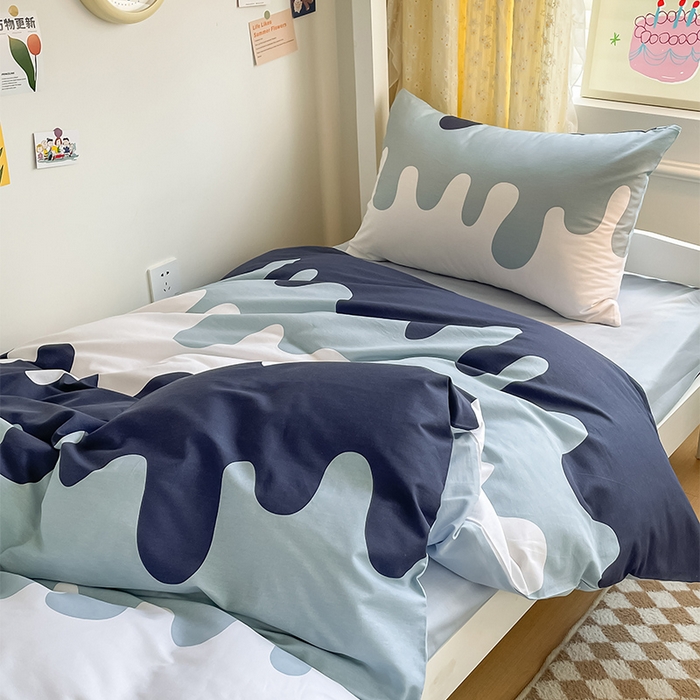 91家纺网 家纺一手货源 找家纺 金鑫汇家纺 2025新款印花花型-学生上下铺三件套 奶油蓝