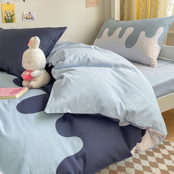 91家纺网 家纺一手货源 找家纺 金鑫汇家纺 2025新款印花花型-学生上下铺三件套 奶油蓝