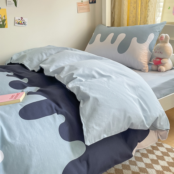 91家纺网 家纺一手货源 找家纺 金鑫汇家纺 2025新款印花花型-学生上下铺三件套 奶油蓝