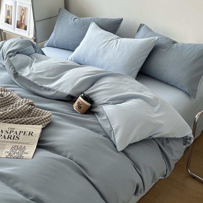 91家纺网 家纺一手货源 找家纺 （总）百花王 2025新款亲肤舒适简约纯色水洗棉四件套