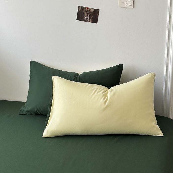 91家纺网 家纺一手货源 找家纺 百花王 2025新款亲肤舒适简约纯色水洗棉四件套 豆绿牛乳