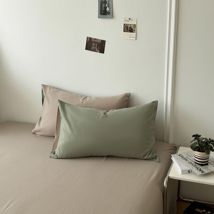 91家纺网 家纺一手货源 找家纺 百花王 2025新款亲肤舒适简约纯色水洗棉四件套 抹茶卡其