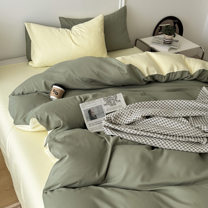 91家纺网 家纺一手货源 找家纺 百花王 2025新款亲肤舒适简约纯色水洗棉四件套 抹茶奶油