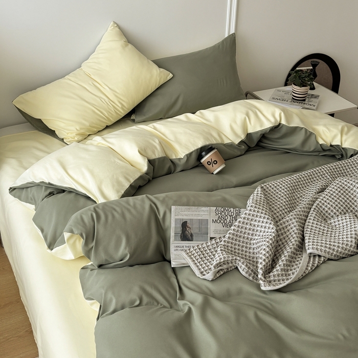 91家纺网 家纺一手货源 找家纺 百花王 2025新款亲肤舒适简约纯色水洗棉四件套 抹茶奶油