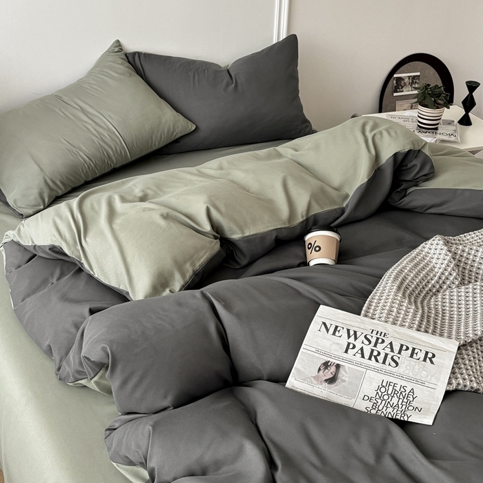 91家纺网 家纺一手货源 找家纺 百花王 2025新款亲肤舒适简约纯色水洗棉四件套 抹茶深灰