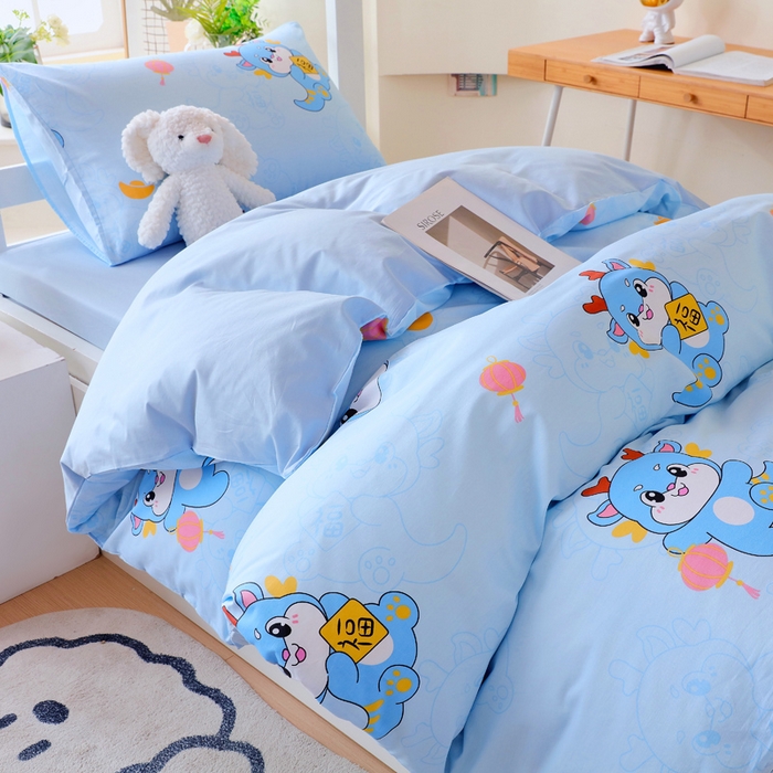 91家纺网 家纺一手货源 找家纺 金鑫汇家纺 2025新款印花花型-学生上下铺三件套 瑞龙送福