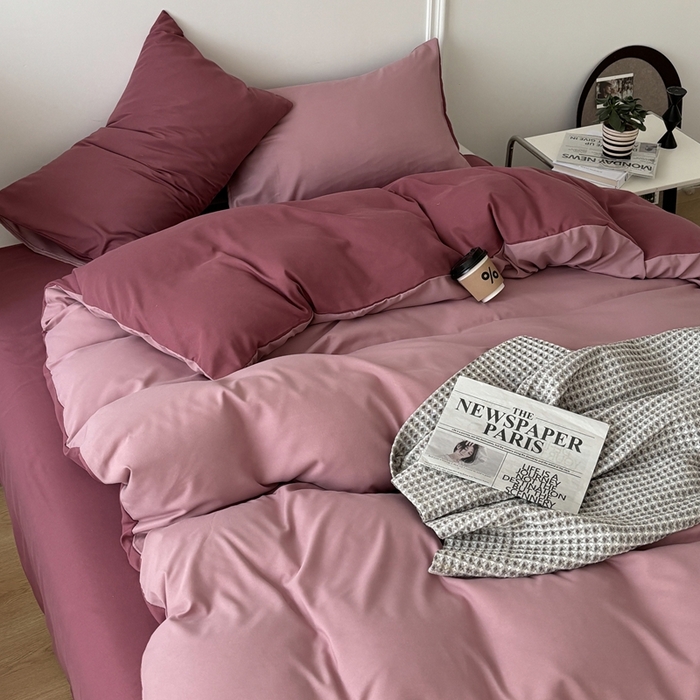 91家纺网 家纺一手货源 找家纺 百花王 2025新款亲肤舒适简约纯色水洗棉四件套 香芋奶昔