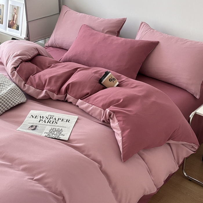 百花王 2025新款亲肤舒适简约纯色水洗棉四件套 香芋奶昔