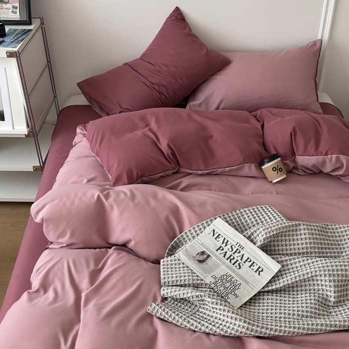 91家纺网 家纺一手货源 找家纺 百花王 2025新款亲肤舒适简约纯色水洗棉四件套 香芋奶昔