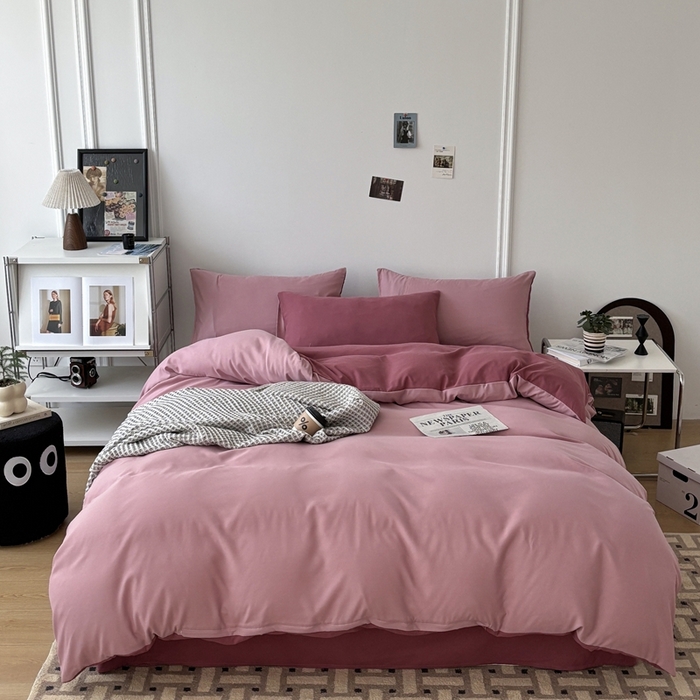 91家纺网 家纺一手货源 找家纺 百花王 2025新款亲肤舒适简约纯色水洗棉四件套 香芋奶昔