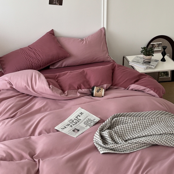 91家纺网 家纺一手货源 找家纺 百花王 2025新款亲肤舒适简约纯色水洗棉四件套 香芋奶昔