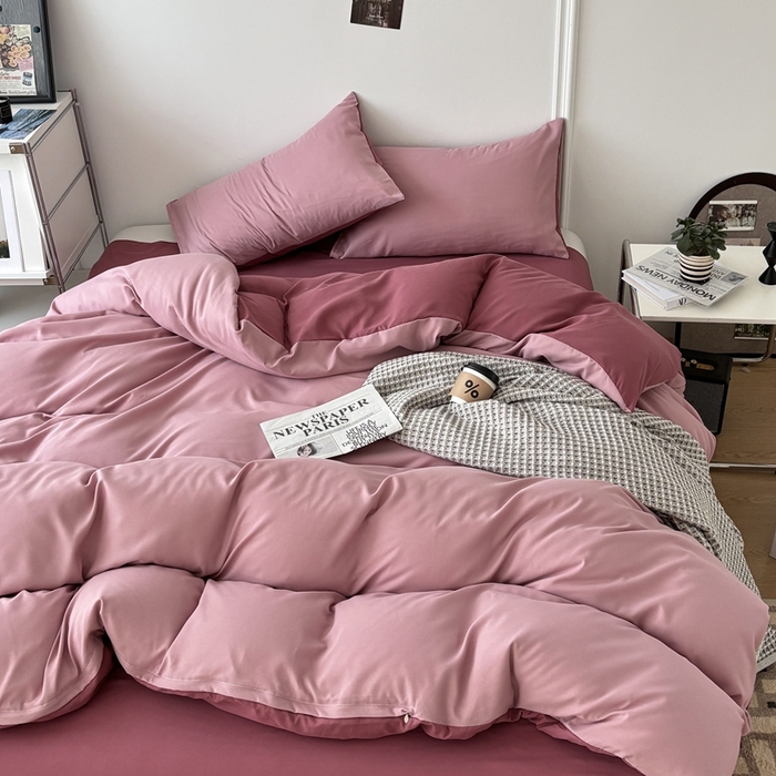 91家纺网 家纺一手货源 找家纺 百花王 2025新款亲肤舒适简约纯色水洗棉四件套 香芋奶昔