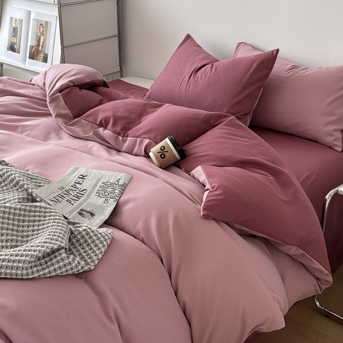 91家纺网 家纺一手货源 找家纺 百花王 2025新款亲肤舒适简约纯色水洗棉四件套 香芋奶昔