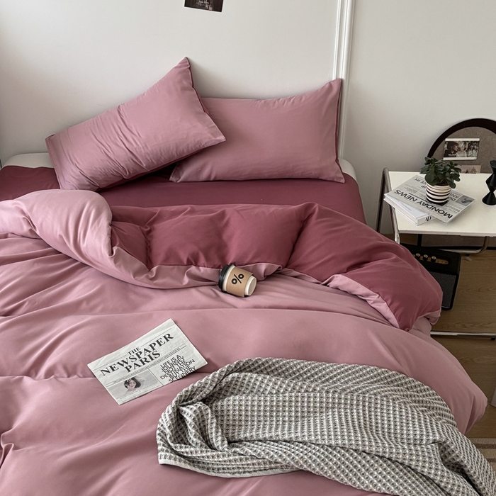 91家纺网 家纺一手货源 找家纺 百花王 2025新款亲肤舒适简约纯色水洗棉四件套 香芋奶昔