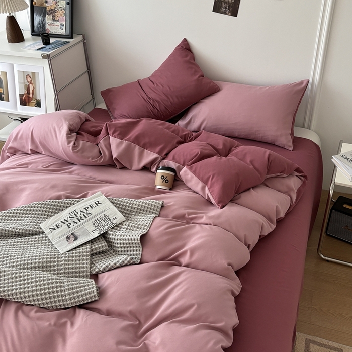 91家纺网 家纺一手货源 找家纺 百花王 2025新款亲肤舒适简约纯色水洗棉四件套 香芋奶昔