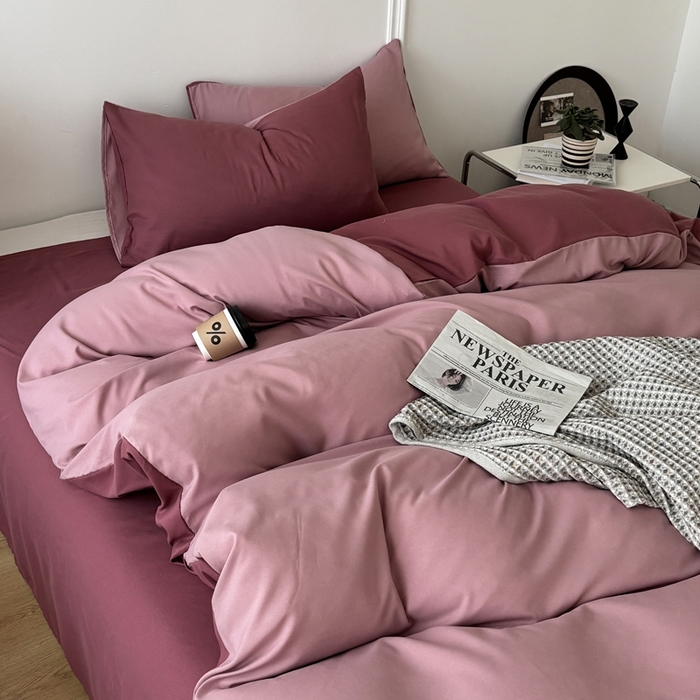 91家纺网 家纺一手货源 找家纺 百花王 2025新款亲肤舒适简约纯色水洗棉四件套 香芋奶昔