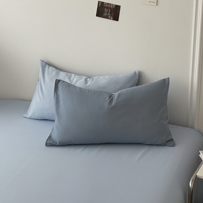 91家纺网 家纺一手货源 找家纺 百花王 2025新款亲肤舒适简约纯色水洗棉四件套 月光雾蓝