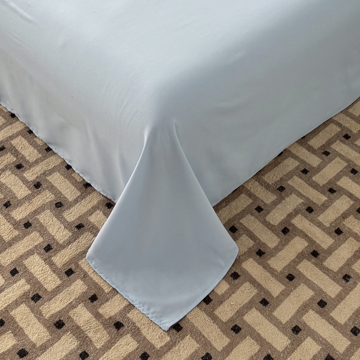 91家纺网 家纺一手货源 找家纺 百花王 2025新款亲肤舒适简约纯色水洗棉四件套 月光雾蓝