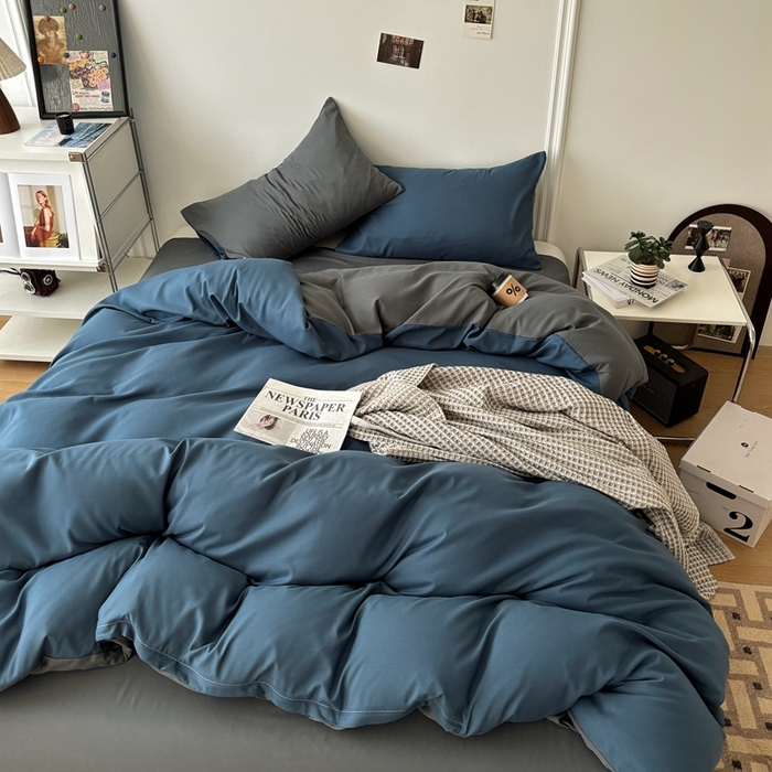 91家纺网 家纺一手货源 找家纺 （总）百花王 2025新款亲肤舒适简约纯色水洗棉四件套