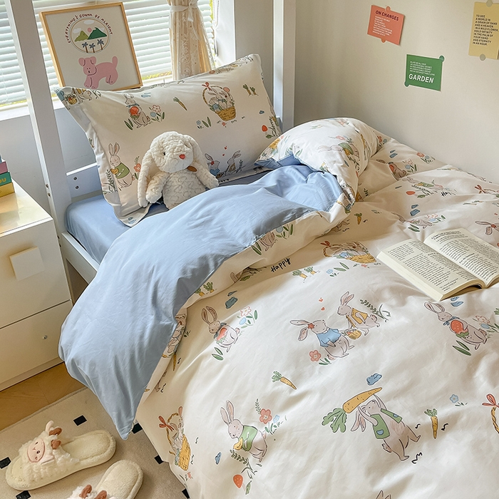 91家纺网 家纺一手货源 找家纺 金鑫汇家纺 2025新款印花花型-学生上下铺三件套 收获满满-蓝