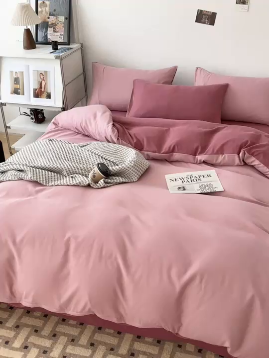 91家纺网 家纺一手货源 找家纺 百花王 2025新款亲肤舒适简约纯色水洗棉四件套 香芋奶昔