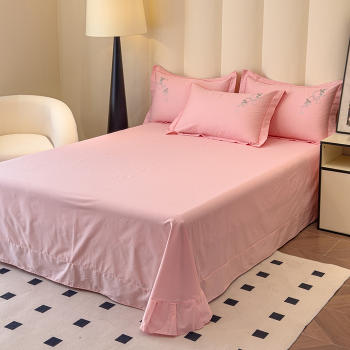 91家纺网 家纺一手货源 找家纺 U品汇 【亏本特价】A类纯棉全棉40S支长绒棉刺绣花四件套100%棉高端礼盒 夏瑾-糖果粉