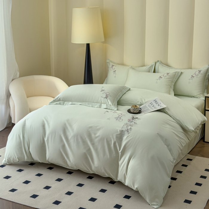 91家纺网 家纺一手货源 找家纺 U品汇 【亏本特价】A类纯棉全棉40S支长绒棉刺绣花四件套100%棉高端礼盒 夏瑾-清澈绿