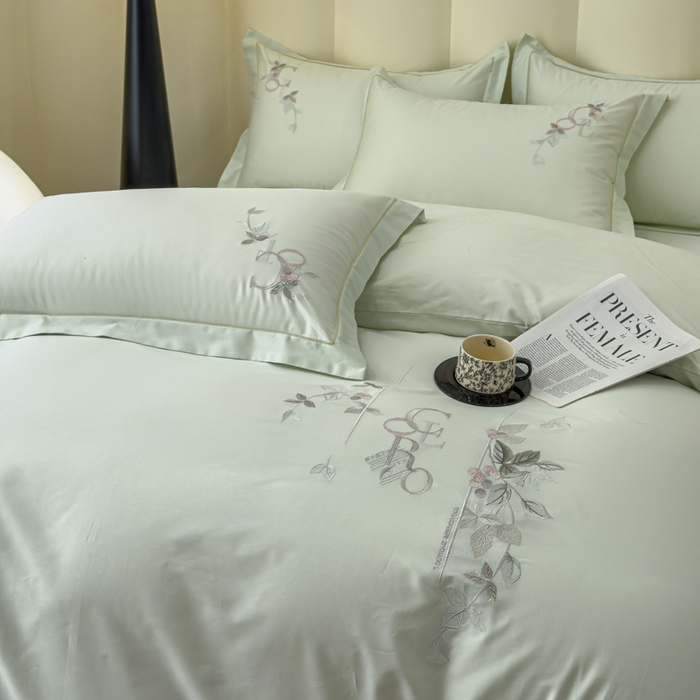 91家纺网 家纺一手货源 找家纺 U品汇 【亏本特价】A类纯棉全棉40S支长绒棉刺绣花四件套100%棉高端礼盒 夏瑾-清澈绿