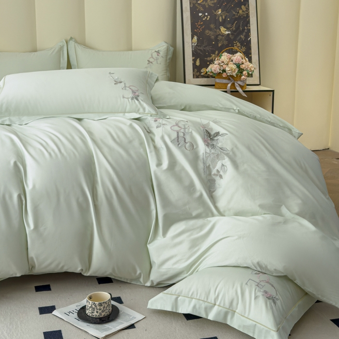 91家纺网 家纺一手货源 找家纺 U品汇 【亏本特价】A类纯棉全棉40S支长绒棉刺绣花四件套100%棉高端礼盒 夏瑾-清澈绿