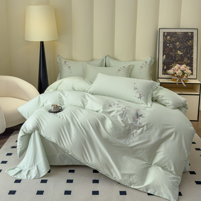 91家纺网 家纺一手货源 找家纺 U品汇 【亏本特价】A类纯棉全棉40S支长绒棉刺绣花四件套100%棉高端礼盒 夏瑾-清澈绿