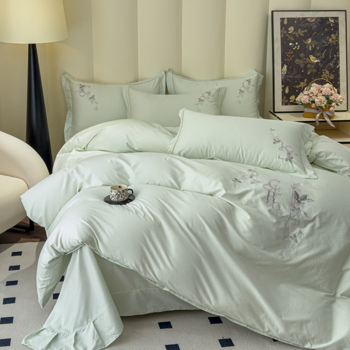 91家纺网 家纺一手货源 找家纺 U品汇 【亏本特价】A类纯棉全棉40S支长绒棉刺绣花四件套100%棉高端礼盒 夏瑾-清澈绿