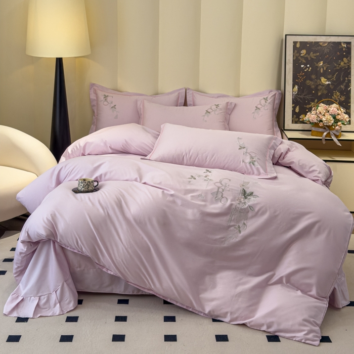 91家纺网 家纺一手货源 找家纺 U品汇 【亏本特价】A类纯棉全棉40S支长绒棉刺绣花四件套100%棉高端礼盒 夏瑾-薰衣紫