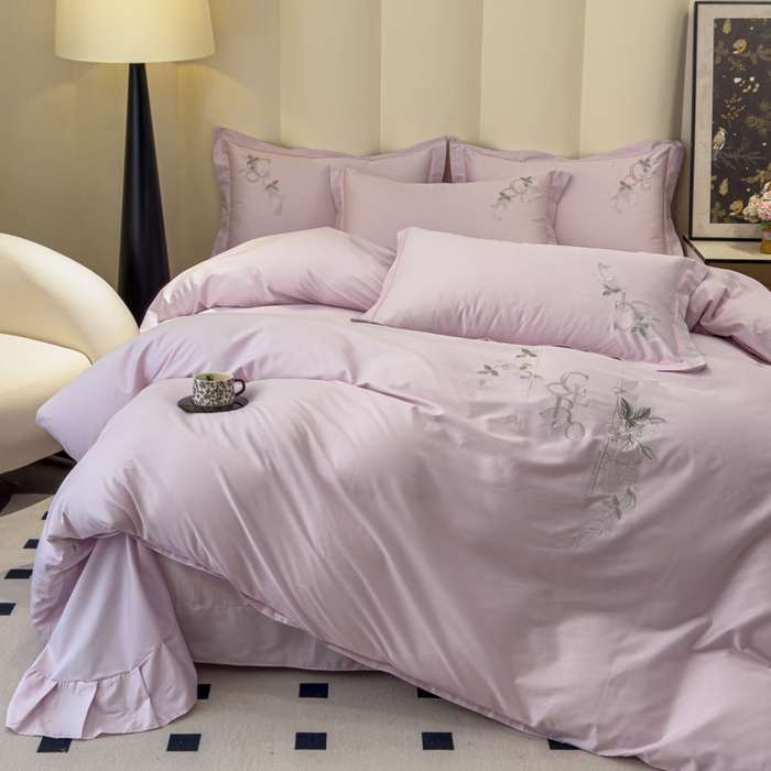 91家纺网 家纺一手货源 找家纺 U品汇 【亏本特价】A类纯棉全棉40S支长绒棉刺绣花四件套100%棉高端礼盒 夏瑾-薰衣紫