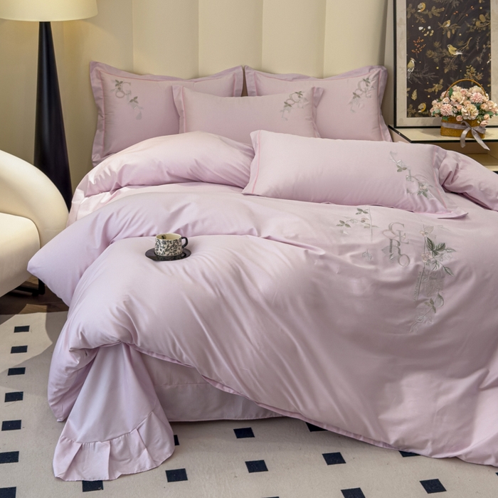 91家纺网 家纺一手货源 找家纺 U品汇 【亏本特价】A类纯棉全棉40S支长绒棉刺绣花四件套100%棉高端礼盒 夏瑾-薰衣紫