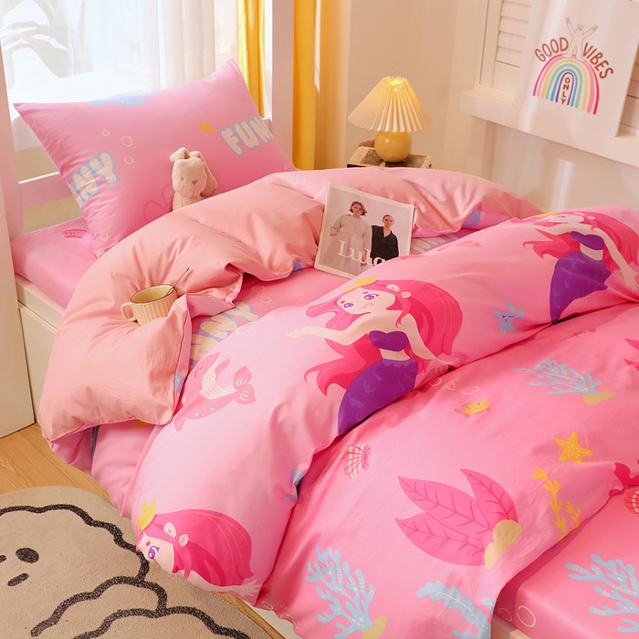 91家纺网 家纺一手货源 找家纺 金鑫汇家纺 2025新款印花花型-学生上下铺三件套 小美人鱼