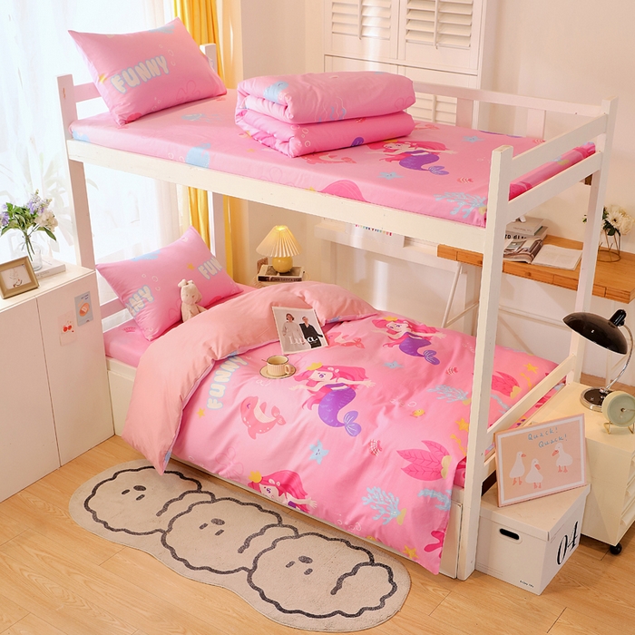 91家纺网 家纺一手货源 找家纺 金鑫汇家纺 2025新款印花花型-学生上下铺三件套 小美人鱼