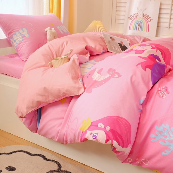 91家纺网 家纺一手货源 找家纺 金鑫汇家纺 2025新款印花花型-学生上下铺三件套 小美人鱼