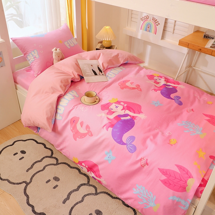 91家纺网 家纺一手货源 找家纺 金鑫汇家纺 2025新款印花花型-学生上下铺三件套 小美人鱼