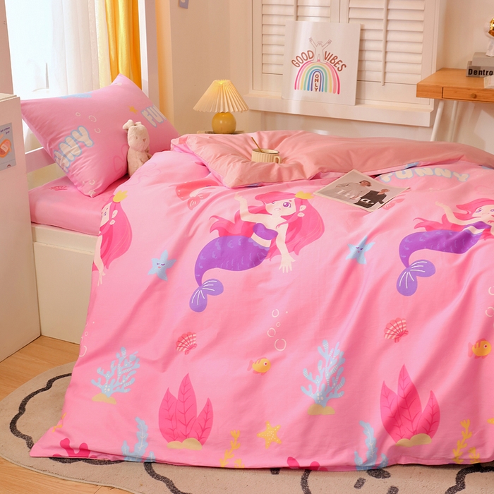 91家纺网 家纺一手货源 找家纺 金鑫汇家纺 2025新款印花花型-学生上下铺三件套 小美人鱼