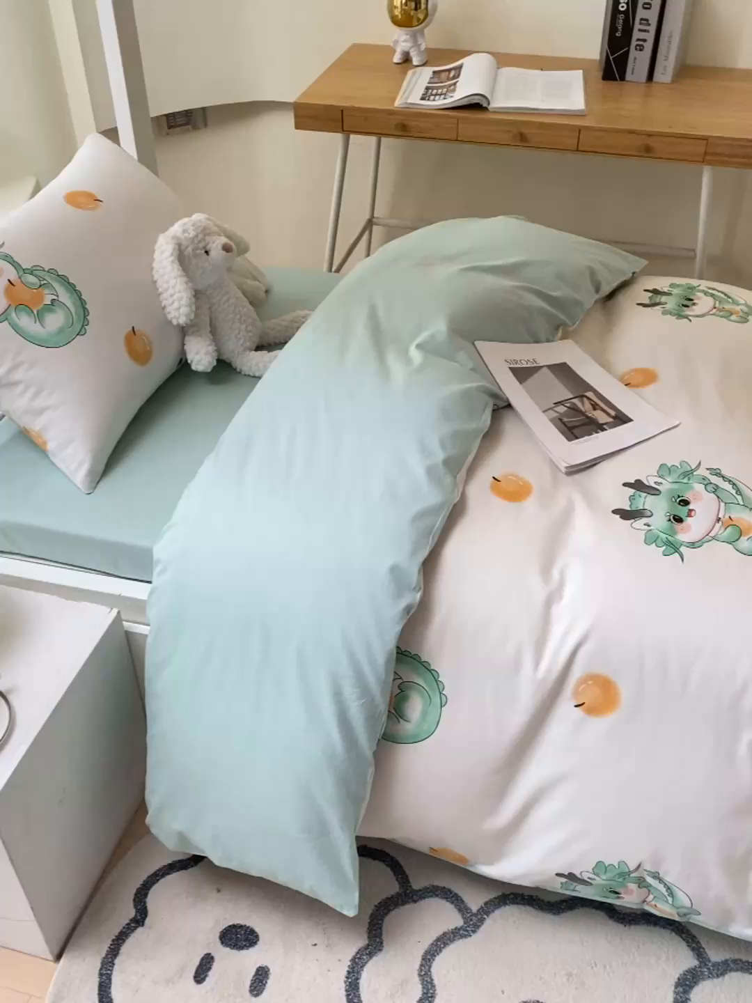 91家纺网 家纺一手货源 找家纺 金鑫汇家纺 2025新款印花花型-学生上下铺三件套 小青龙