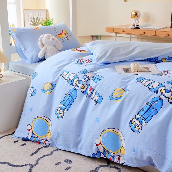 91家纺网 家纺一手货源 找家纺 金鑫汇家纺 2025新款印花花型-学生上下铺三件套 宇宙奥秘