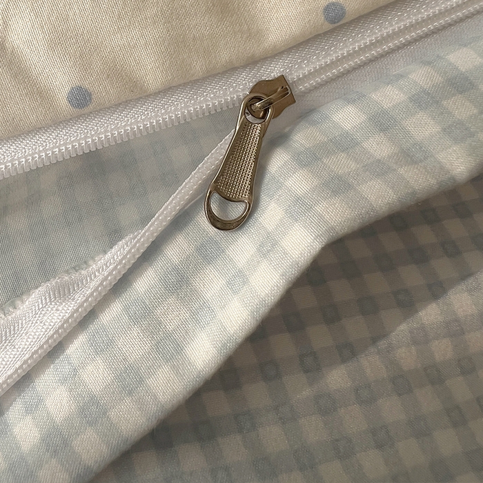 91家纺网 家纺一手货源 找家纺 瑞莱 2025新款水洗棉拼接工艺花边款四件套-波点蝴蝶结 波点蝴蝶结-蓝