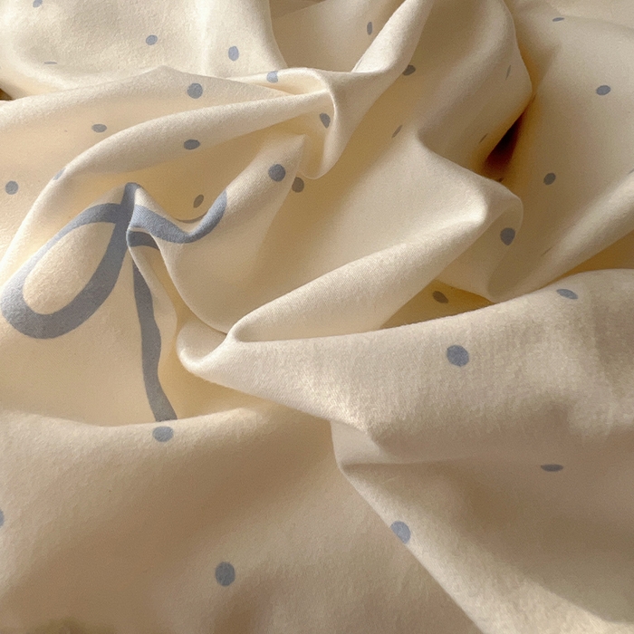 91家纺网 家纺一手货源 找家纺 瑞莱 2025新款水洗棉拼接工艺花边款四件套-波点蝴蝶结 波点蝴蝶结-蓝
