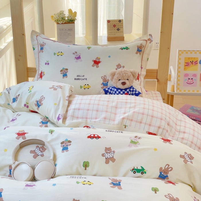 91家纺网 家纺一手货源 找家纺 铭博家纺 新款100%全棉印花学生季宿舍上下铺三件套 森岛精灵