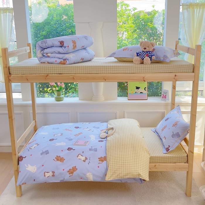 91家纺网 家纺一手货源 找家纺 铭博家纺 新款100%全棉印花学生季宿舍上下铺三件套 喵星庆典