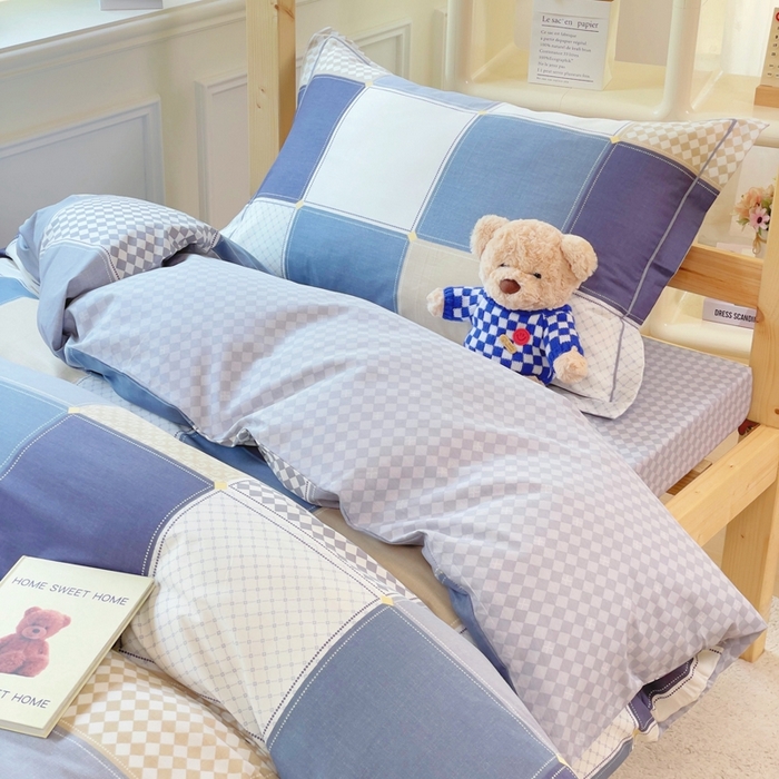 91家纺网 家纺一手货源 找家纺 铭博家纺 新款100%全棉印花学生季宿舍上下铺三件套 蓝色垦丁