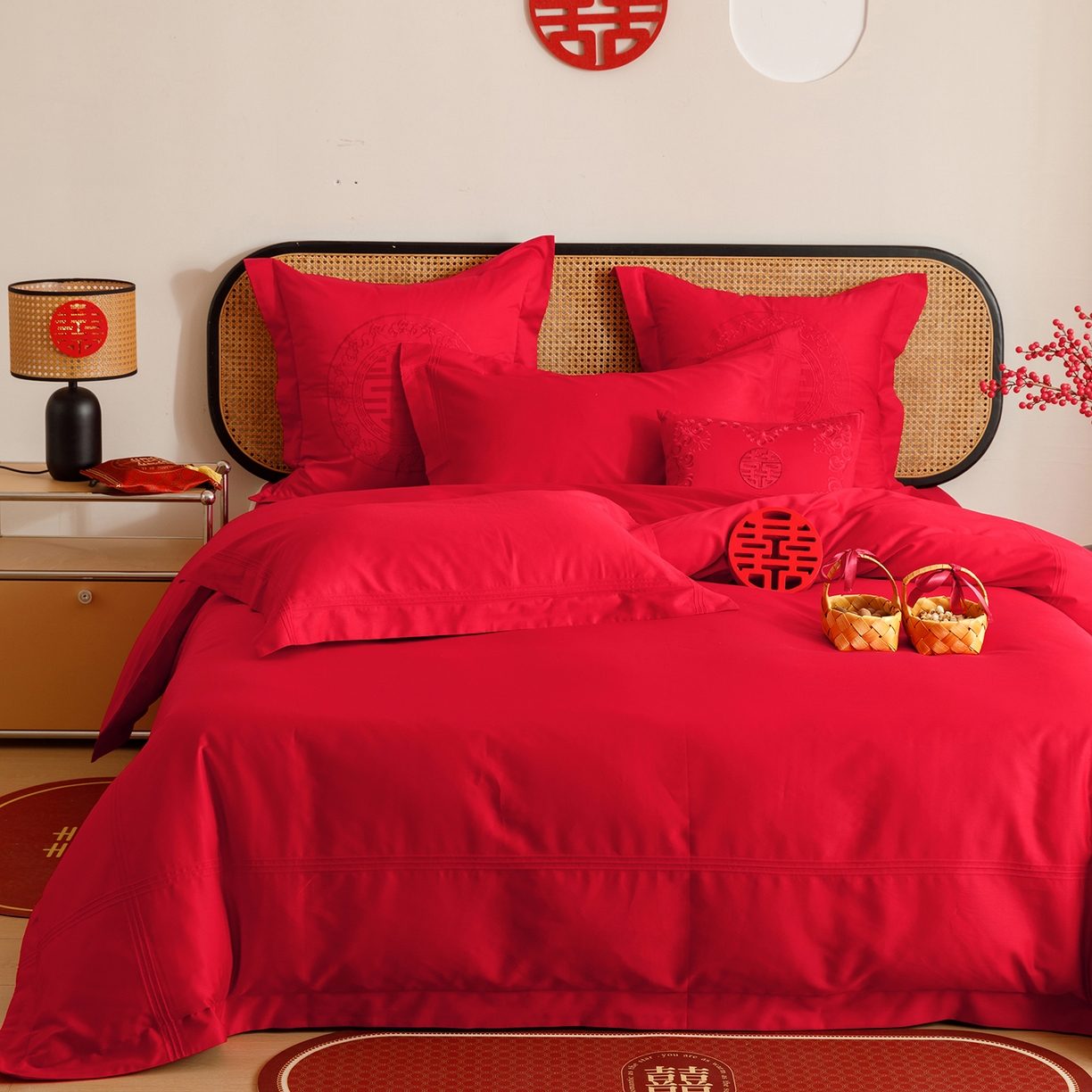 91家纺网 家纺一手货源 找家纺 （总）用心 2025新款长绒棉刺绣新中式婚庆多件套系列