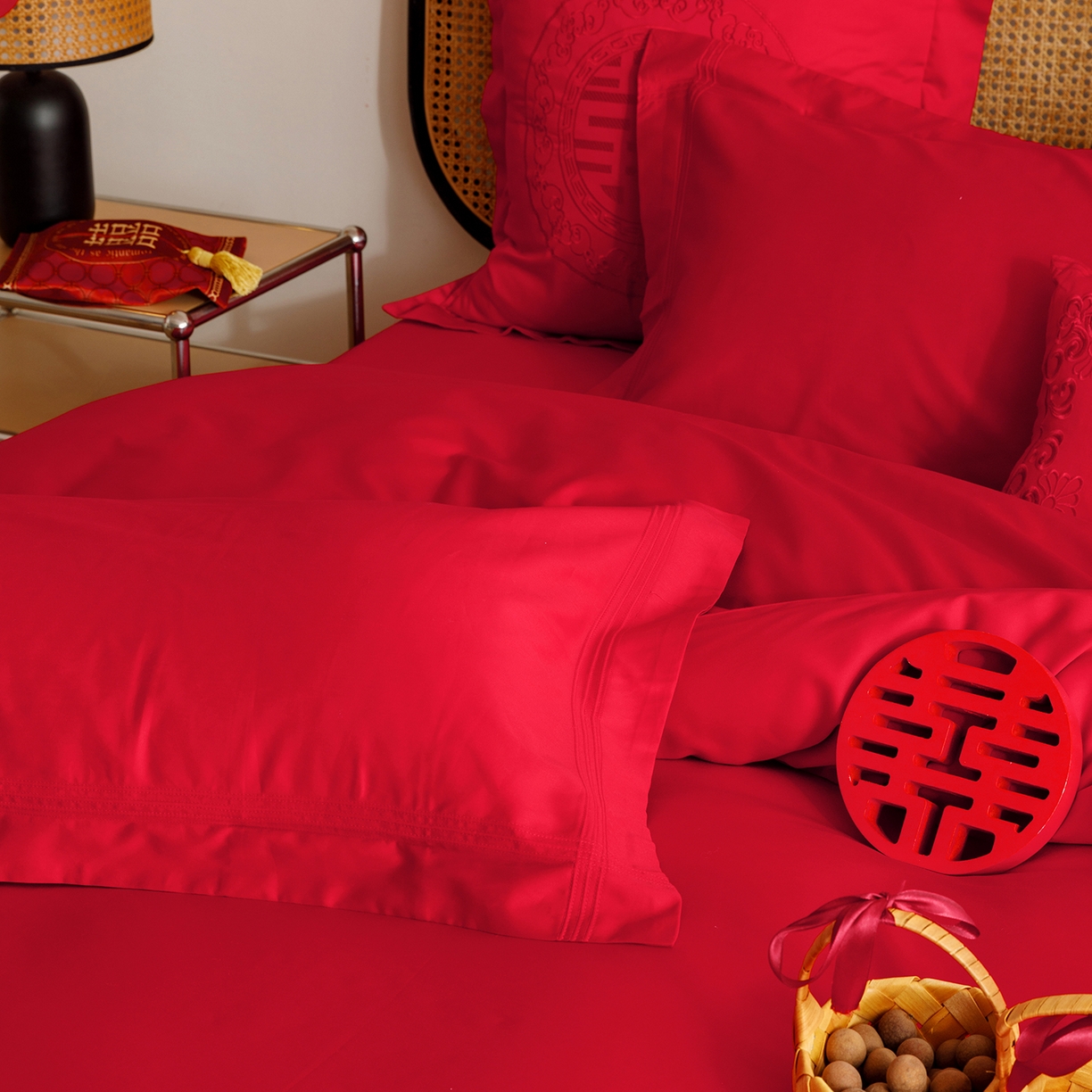 91家纺网 家纺一手货源 找家纺 （总）用心 2025新款长绒棉刺绣新中式婚庆多件套系列