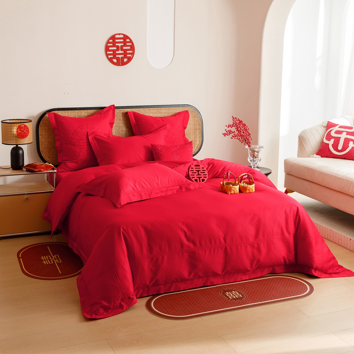 91家纺网 家纺一手货源 找家纺 （总）用心 2025新款长绒棉刺绣新中式婚庆多件套系列