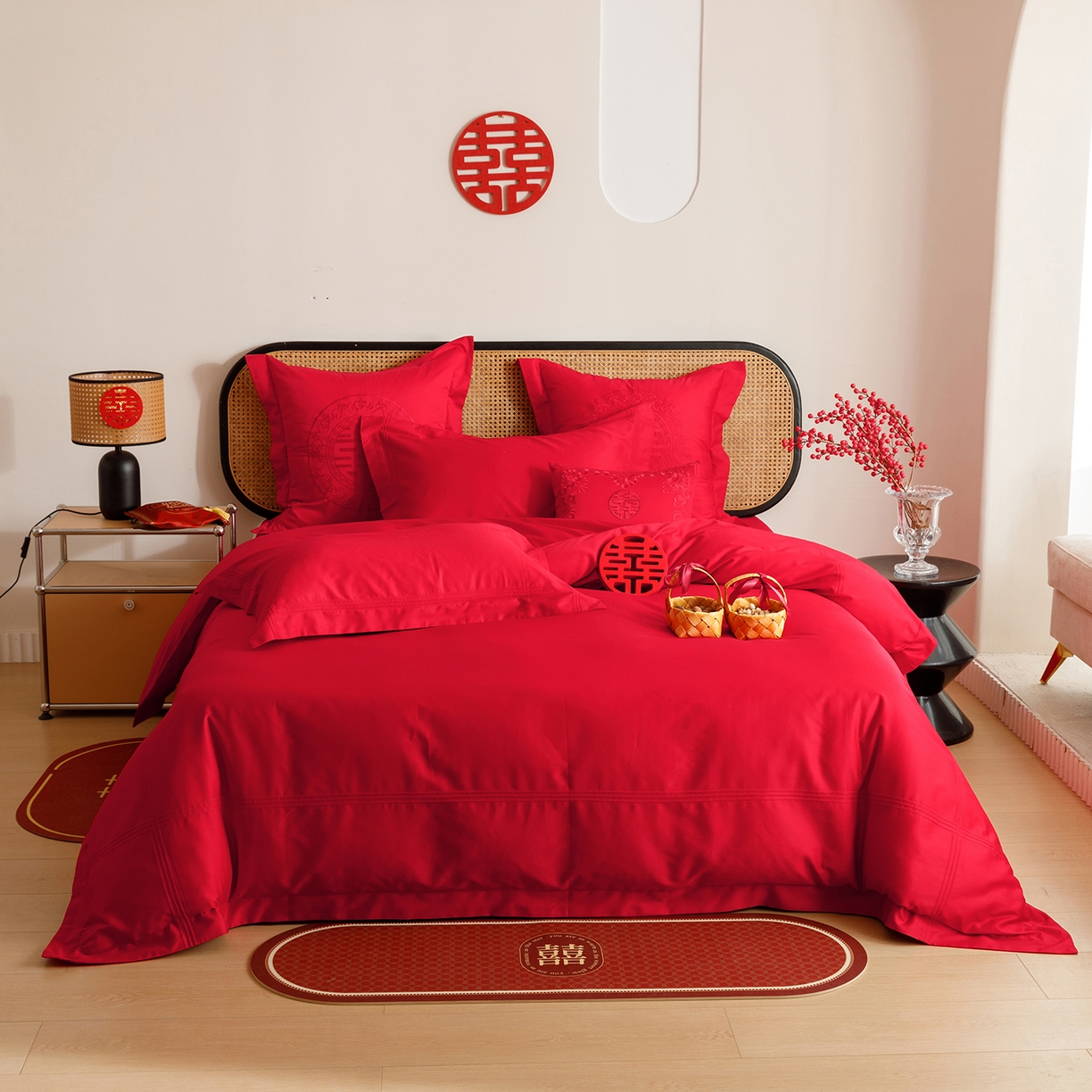 91家纺网 家纺一手货源 找家纺 （总）用心 2025新款长绒棉刺绣新中式婚庆多件套系列